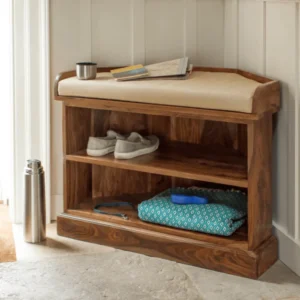 Natural Art & Crafts Miel Handmade Solid Sheesham Wood 2-Tier Shoe Rack for Entryway & Hallway (Brown)