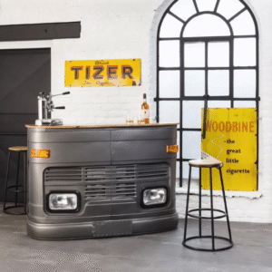 Truck Design Handmade Wooden Bar Cabinet for Wine, Whisky, and Soft/Hard Drinks Storage at Home (Black)