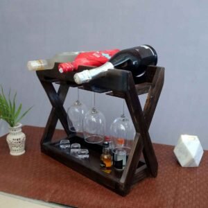 Eco-Friendly Wooden Wine Rack, Storage Glass Holder (Walnut Finish)