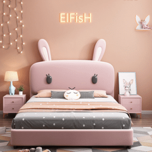 Pikachu Teak Wood Kids Bed for Girls and Boys Plush Look with 2 Bedside Table