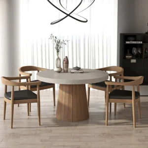 Extendable Handmade Teak Wood 4 Seater Round Dining Table Set Modern Space-Saving for Dining Room, Kitchen