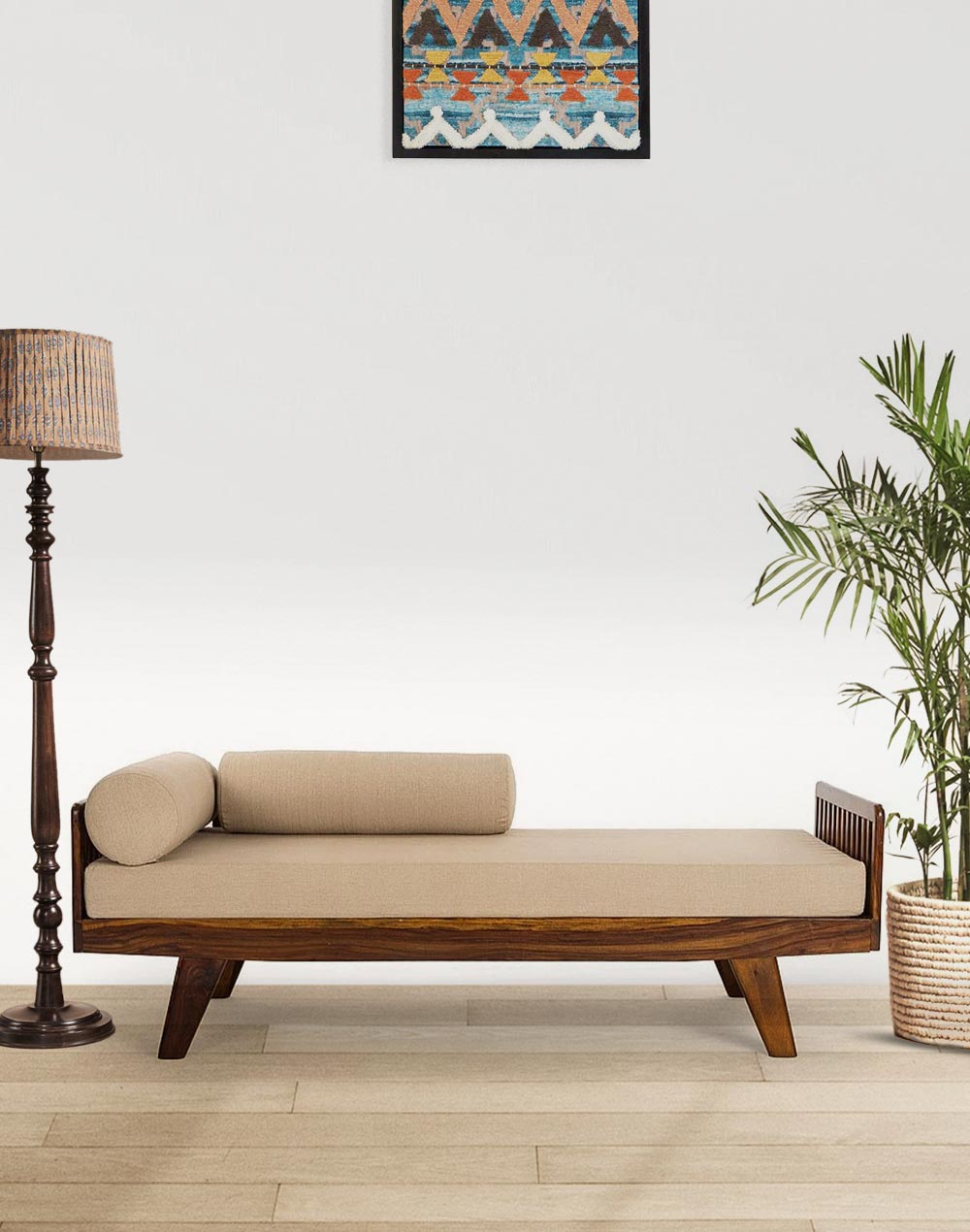 Natural Art & Crafts Piano Daybed Handmade Teak Wood 3 Seater Diwan Sofa Bed Rectangular Multi-Purpose Sofa for Living Room & Bedroom