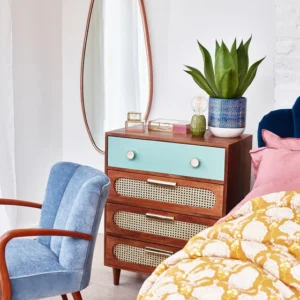 Solid Sheesham Wood Cane Design Chest of Drawer Bedside Table