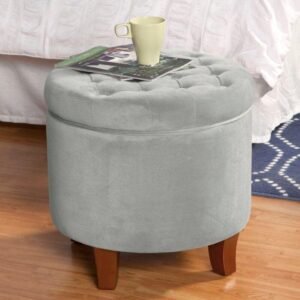 Wide Tufted Round Storage Ottoman with Storage (Grey)