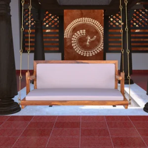 Vintage White Upholstered Handmade Teak Wood Swing Patio Hammock Jhula Traditional Indian Style