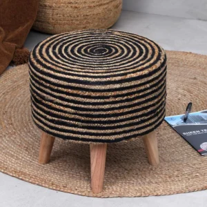 Beautiful Jute Puffy Stool for Living Room (Black)