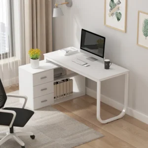 L Shaped Handmade Scholar Study Office Computer Table Desk with Storage for Adults Kids Students (White)