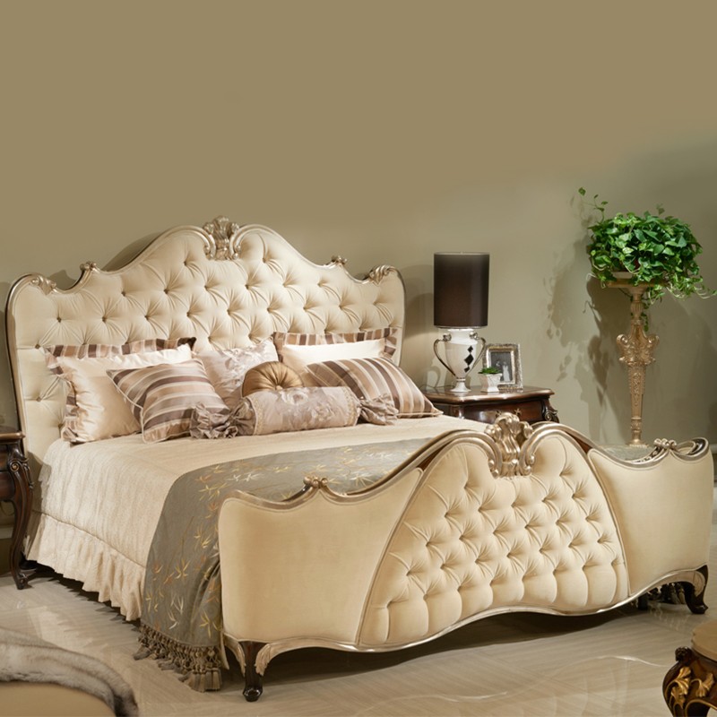 Enclose Hand Carved Teak Wood Button Tufted Rectangular King Size Bed Luxury for Modern Bedroom Decor