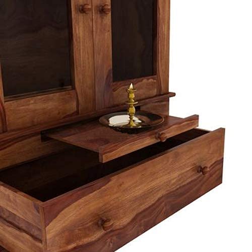 Rituals Handmade Teak Wood Pooja Temple with Single Drawer for Daily Prayers (Brown) - Image 5