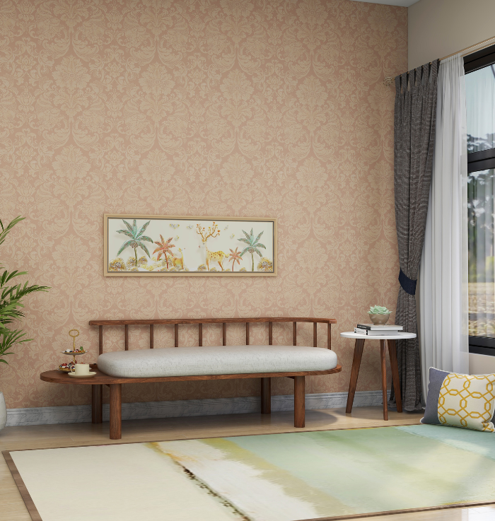 Stylish Rectangular Teak Wood Bench with Elegant Teak Finish Modern Design for Living Room