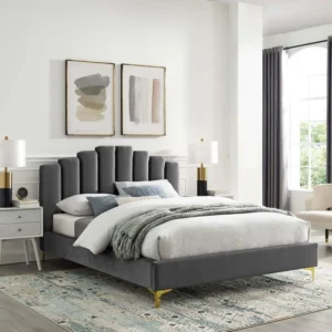 Olivia Velvet Upholstery Rectangular Bed Modern Luxury Bed Frame with Stylish Design