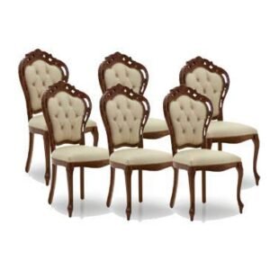 Delight Handmade Teak Wood Button Tufted Dining Chair Modern Design for Dining Room or Kitchen ( Set of 6 )