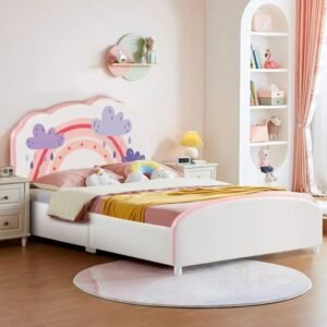 Minimalist Modern Teak Wood Kids Bed for Girls and Boys Plush Look, Durable and Stylish Wooden Children's Bed, Ideal for Toddler to Teen Room