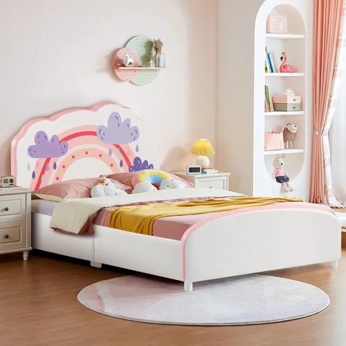 Minimalist Modern Teak Wood Kids Bed for Girls and Boys Plush Look, Durable and Stylish Wooden Children’s Bed, Ideal for Toddler to Teen Room