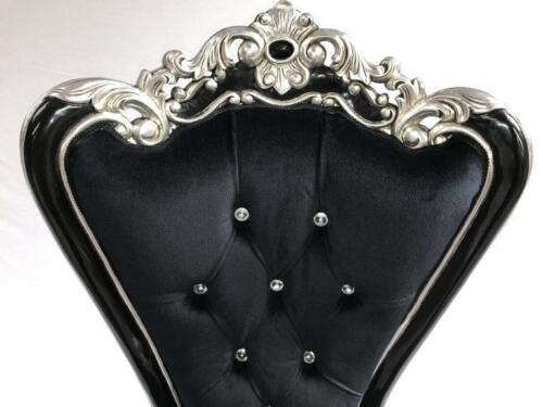 Mayfair Crystal Buttons Hand Carved Teak Wood High Back Throne Dining Chair ( Black & Silver ) - Image 3