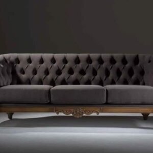 Hand Carved Antique Criss Cross Pattern 3 Seater Sofa (Honey Finish)