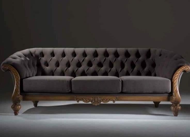 Hand Carved Antique Criss Cross Pattern 3 Seater Sofa (Honey Finish)