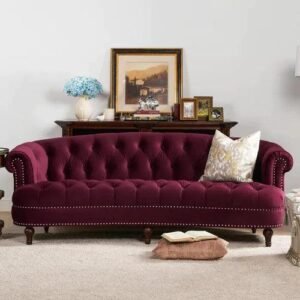 Chesterfield Graceful Velvet 3-Seater Rolled Arm Sofa Walnut Legs ( Maroon )