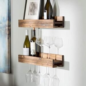 Stackable Elegant Wooden Wall Mounted Wine Rack, Wall Hanging Mini Bar for Home (Set of 2)
