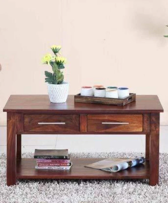 Handmade Solid Wood 2 Drawer & Top Storage Coffee Table - Image 3