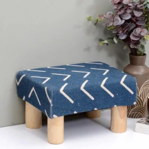 Solid Wood Footrest Stool In Cotton ( Blue )