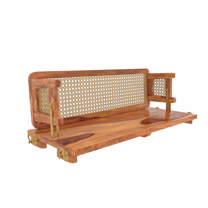Classic Reversible Cane Back Handmade Teak Wood Swing Patio Hammock Jhula Traditional Style - Image 4