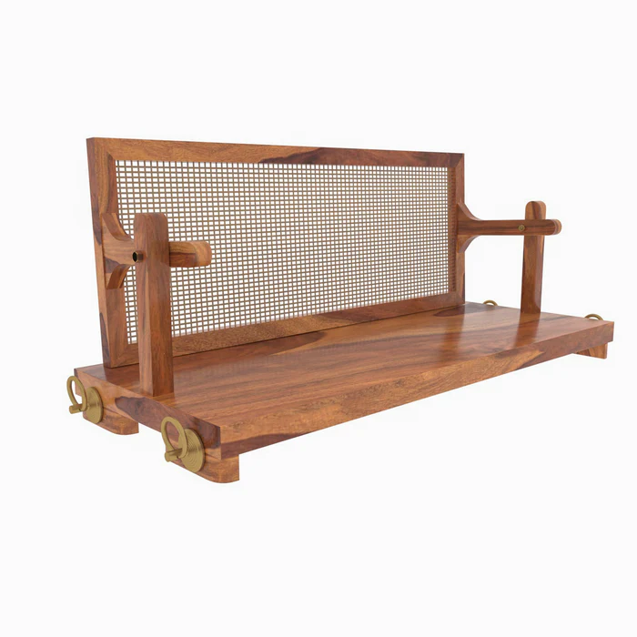 Adorable Thin Cane Reversible Handmade Teak Wood Swing Patio Hammock Jhula Traditional Style - Image 4