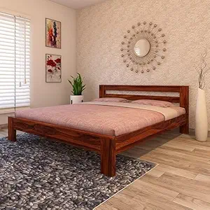 Glaze Handmade Teak Wood King Size Plain Bed Luxurious Honey Finish for Elegant Bedroom Decor