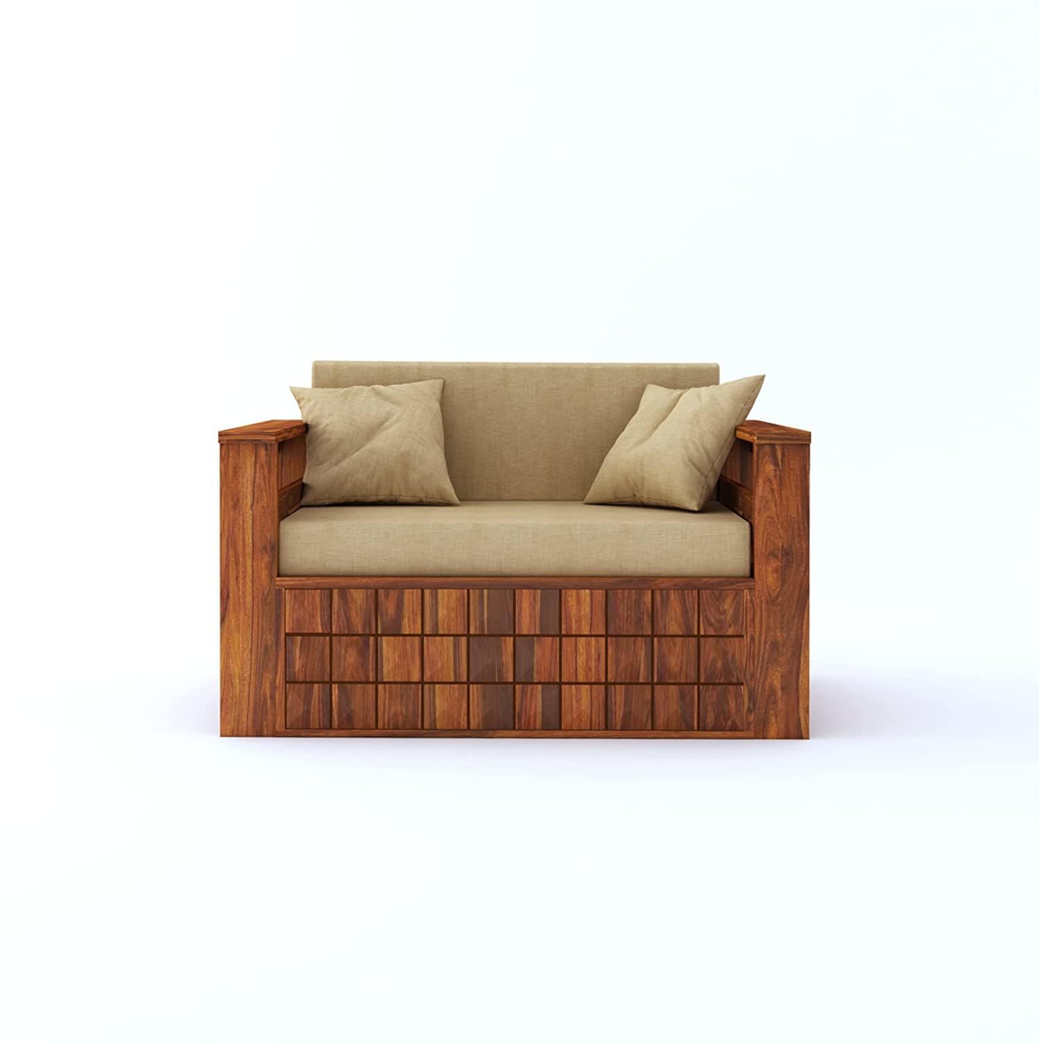 Slope Handmade Teak Wood 2 Seater Sofa Cum Bed Rustic Convertible Wooden Sofa Bed for Living Room ( Honey Finish ) - Image 2