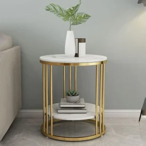 Spiffy Metal Round End Table Modern Side Table for Living Room, Elegant Accent Table (Golden)