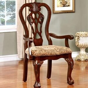 Hand Carved Teak Wood Armrest Chair with Walnut Finish Ergonomic Rustic Design for Living Room & Home Decor