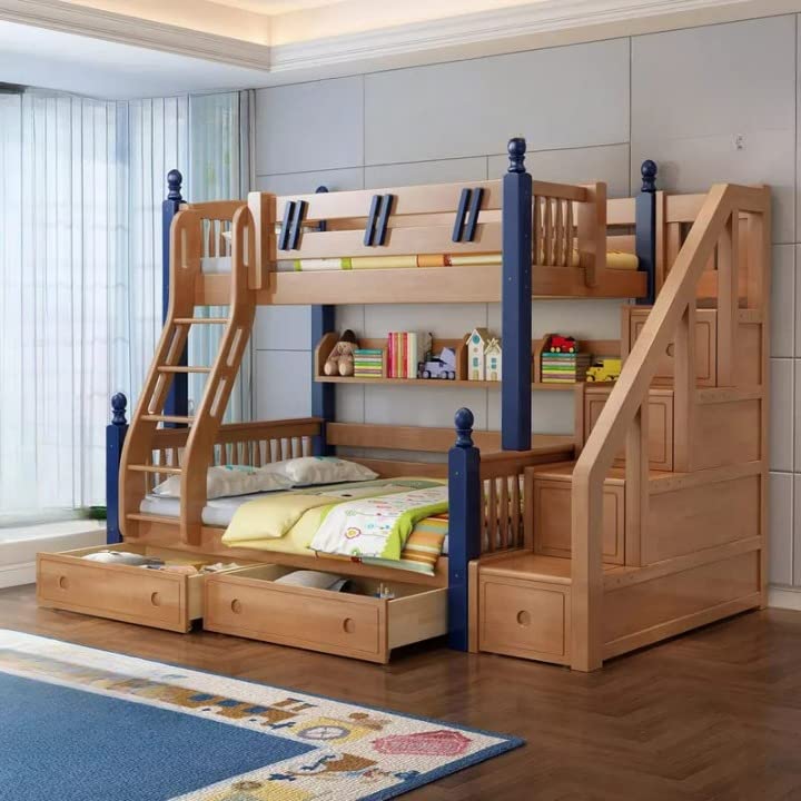 Occasion Handmade Teak Wood Bunk Bed with Drawers Rustic Storage Bunk Bed for Kids, Durable and Space-Saving Wooden Design