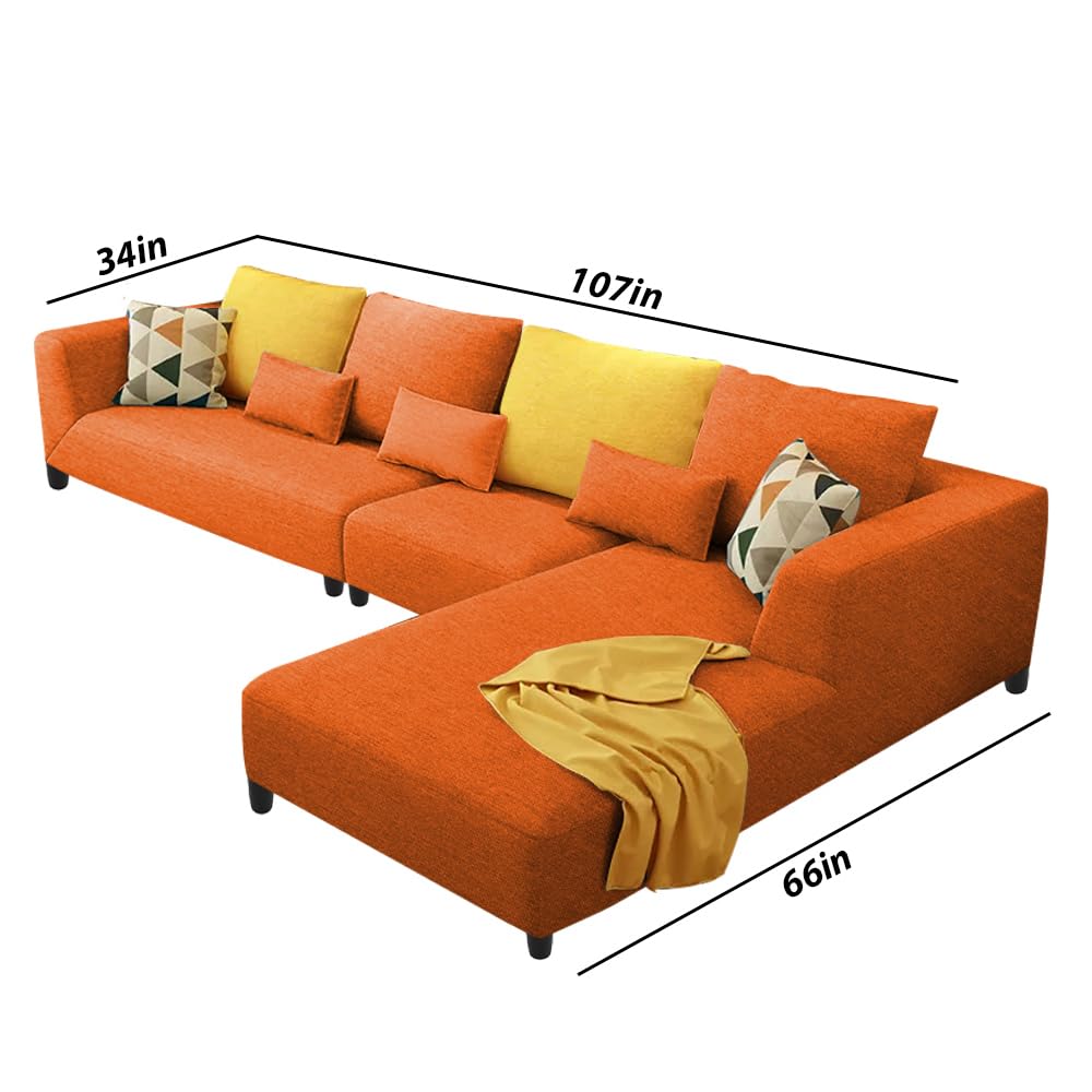 Natural Art & Craft Minta Handmade Teak Wood 9 Seater L-Shaped Sectional Sofa for Living Room ( Orange ) - Image 3