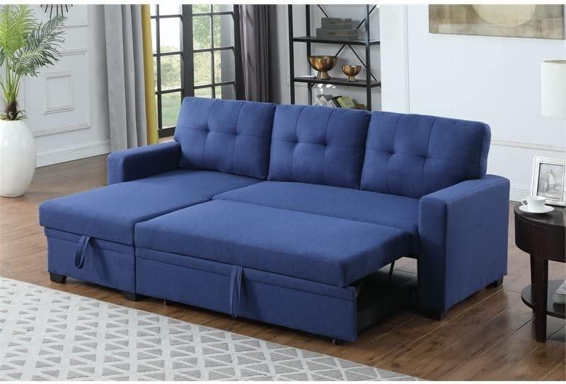 L-Shape Sectional Sleeper Sofa Cum Bed 5 Seater Convertible Sofa with Storage, Modern Upholstered Fabric Couch for Living Room