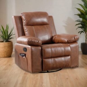 Manual Recliner Chair with Cup Holder, Pu Leather Recliner, Comfortable Living Room Seating (Brown)