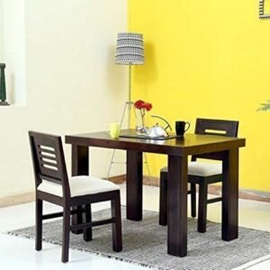 Warm Chestnut Finish Handmade Teak Wood 2 Seater Rectangular Dining Table Set