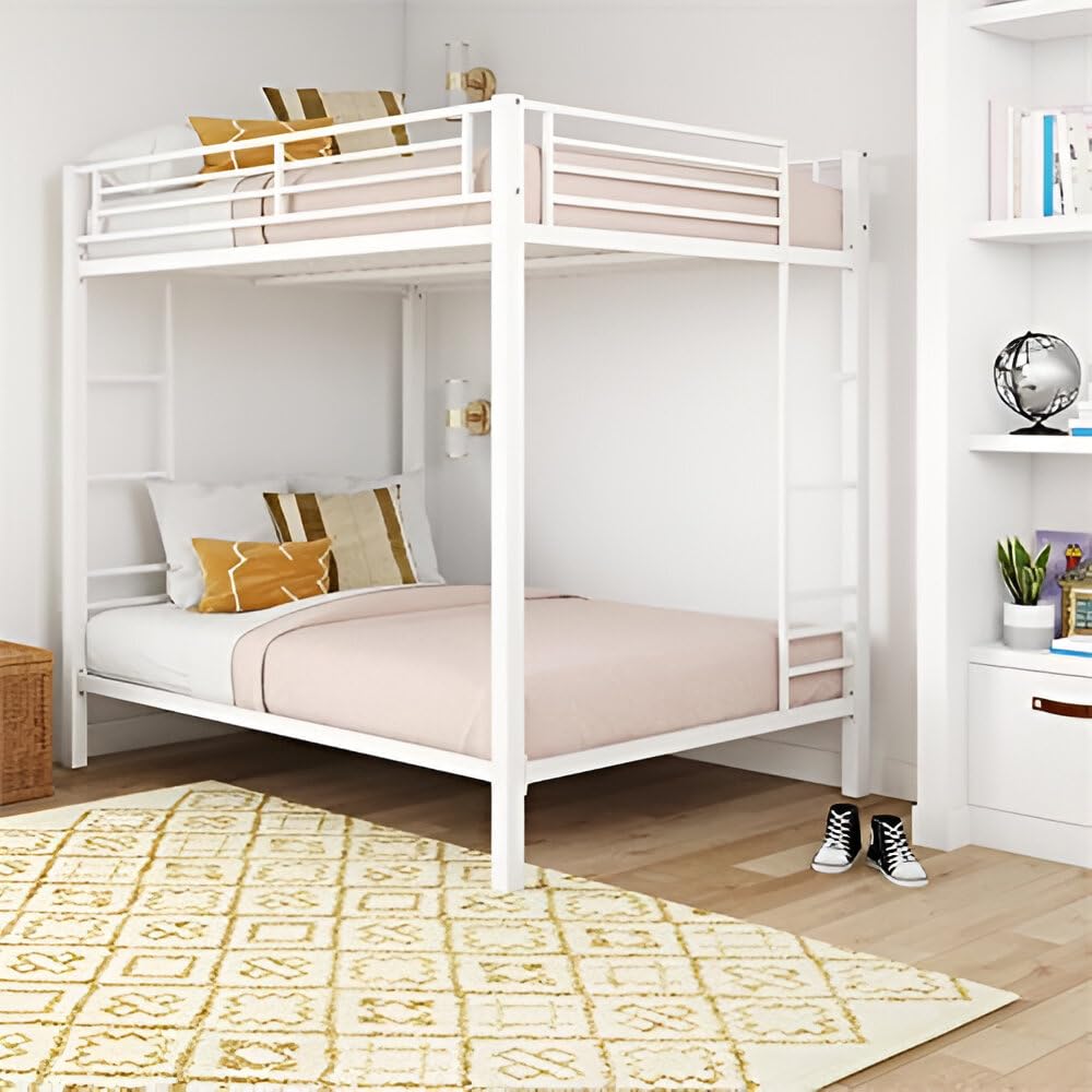 Bush Heavy-Duty Solid Wood Twin Over Twin Bunk Bed Sturdy & Safe Kids Space-Saving Design ( White )