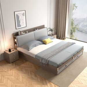 Tivoli Generous Premium Teak Wood Hydraulic Storage King Size Bed Modern Space Saving Design with Elegant Finish with 2 Drawers