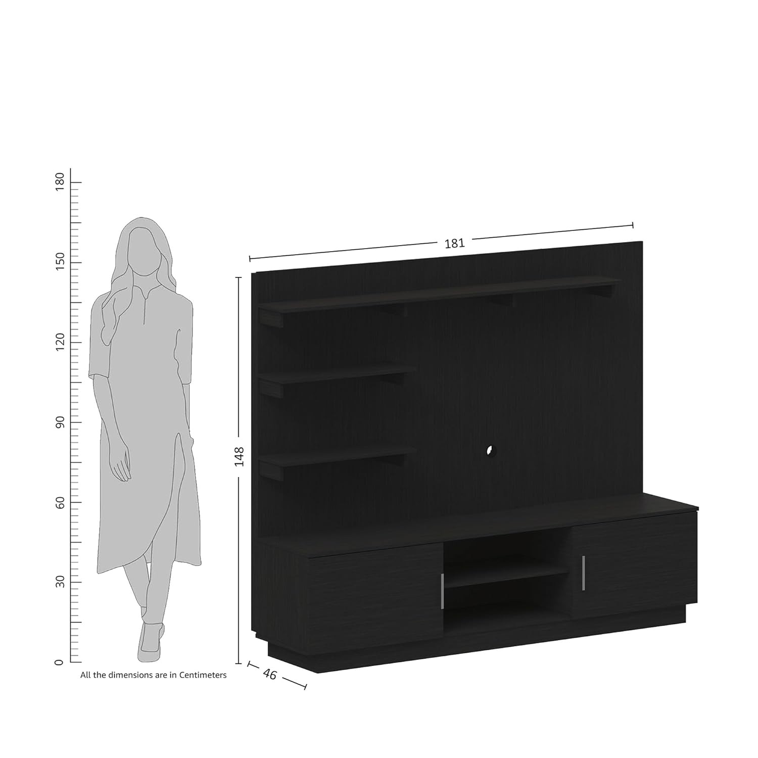 Altamore TV Unit and Display Cabinet with Back Panel (Wenge Finish) - Image 3