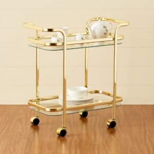 Elegance 2-Tier Mild Steel Montoya Bar Serving Trolley with Wheels ( Golden )