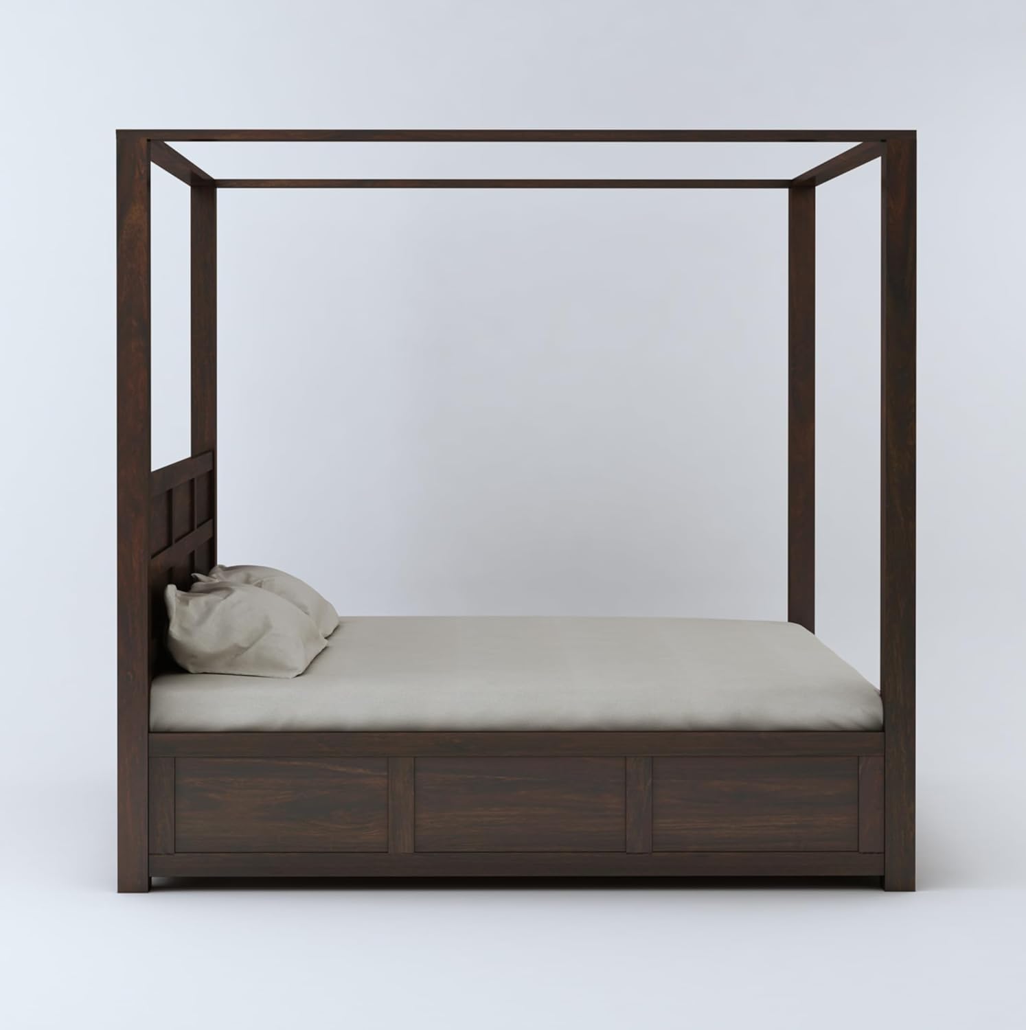 Flyer Royal Handmade Teak Wood Poster Bed with Matching 2 Bedside Table ( Walnut Finish ) - Image 2
