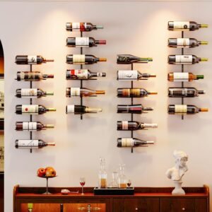 12 Bottle Wall Mounted Wine Rack, Adjustable Tier Wall Hanging Wine Holder Towel Rack, Detachable Wine Storage Organizer