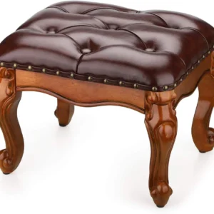 Vintage Tufted Design Square Faux Leather Footrest Ottoman Stool ( Brown )