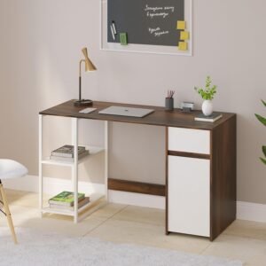 Corbyn Handmade Scholar Study Laminated Board Top Office Computer Table Desk with Drawer Shelves Storage for Adults Kids Students