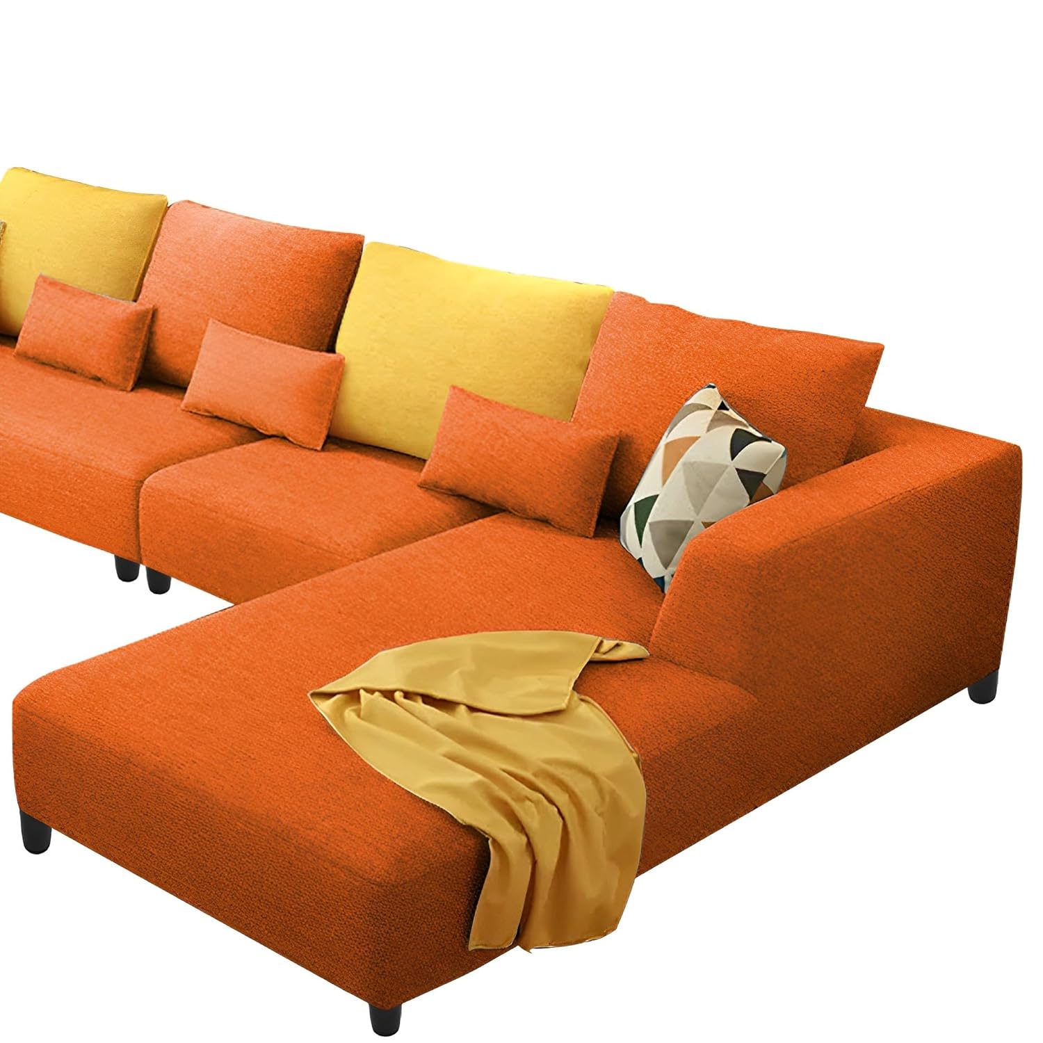 Natural Art & Craft Minta Handmade Teak Wood 9 Seater L-Shaped Sectional Sofa for Living Room ( Orange ) - Image 2