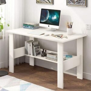 Natural Art & Crafts Modern Handmade Scholar Study & Office Desk with 1 Tier Shelf ( White )
