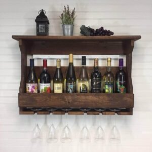 Elegant Wooden Wall Mounted Wine Rack, Bar Cabinet with, Wall Hanging Mini Bar for Home