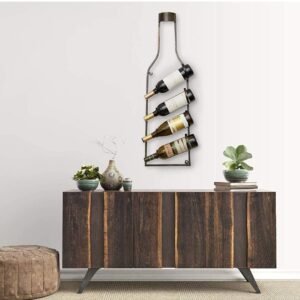 Decorative Metal Wall Mounted Wine Rack, Bar Cabinet with, Wall Hanging Mini Bar for Home (4 Bottle Wine Rack)