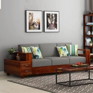 Dyke Teak Wood 3 Seater Sofa Cum Bed with Upholstered Back, Storage Convertible Sofa Bed for Living Room, Space-Saving