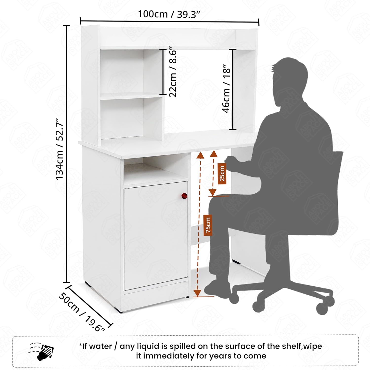 Natural Art & Crafts Murray Handmade Scholar Study & Office Desk with Hutch & Bottom ( White ) - Image 4